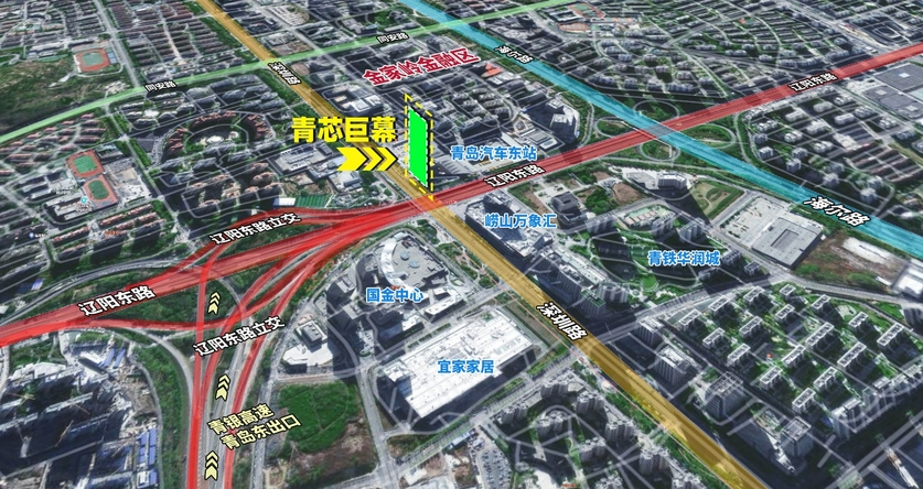 崂山区辽阳东路与深圳路交汇数字地标屏 点位位置示意