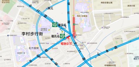 李村步行街商圈胜道体育墙体LED屏 点位位置示意