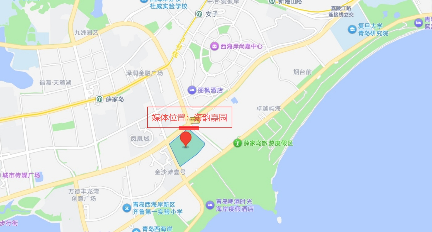 黄岛海韵嘉园户外LED大屏 点位位置示意