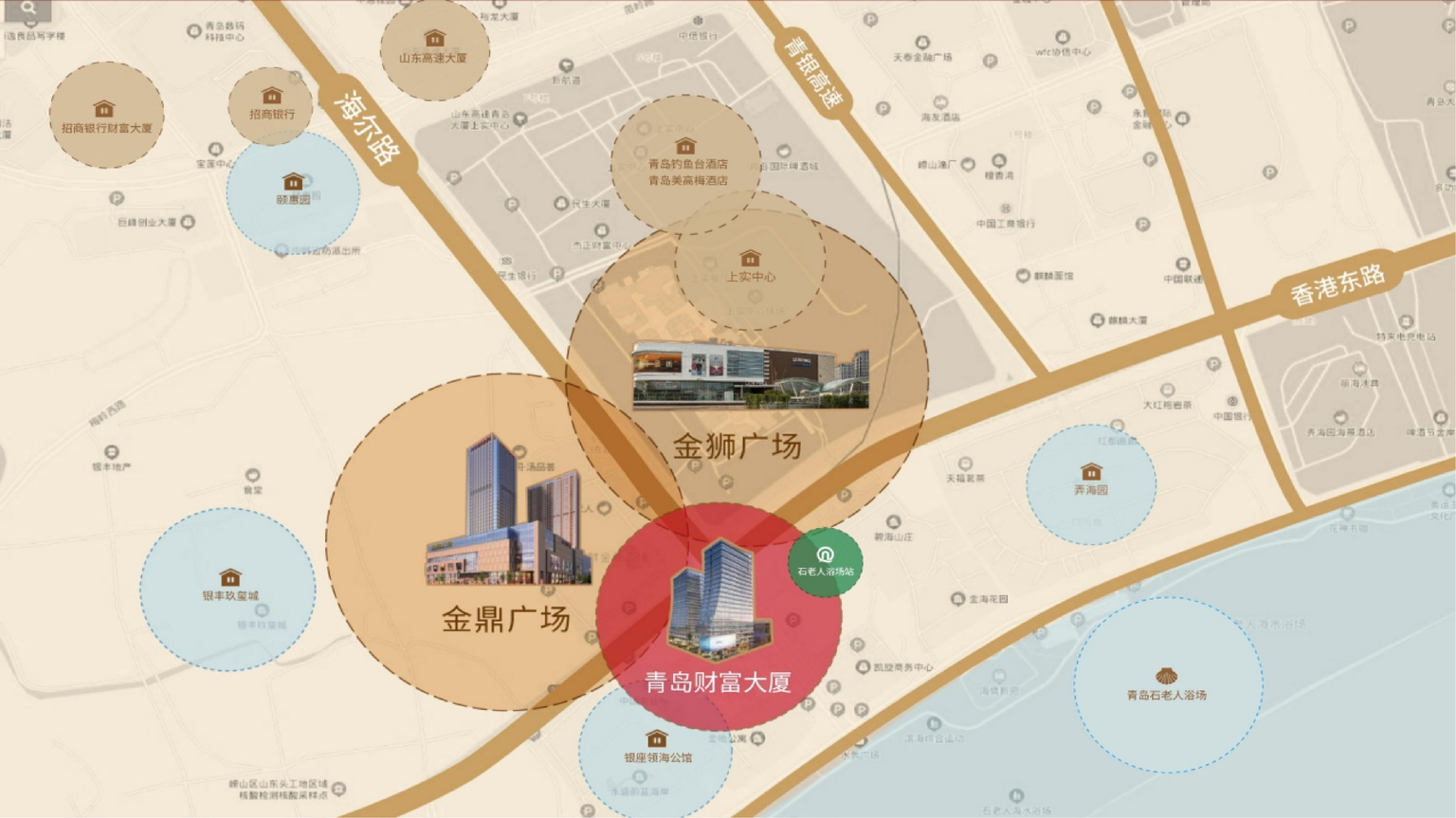 山海之窗—青岛财富大厦裸眼 3D LED 点位位置示意