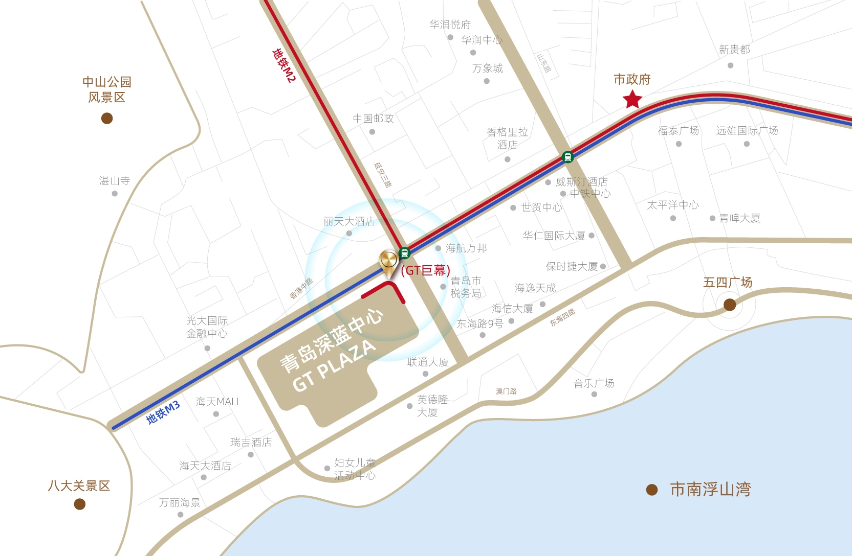 GT巨幕—青岛深蓝中心裸眼 3D LED 点位位置示意