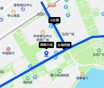 东海西路山东路交界处海逸天成楼体LED屏 点位位置示意